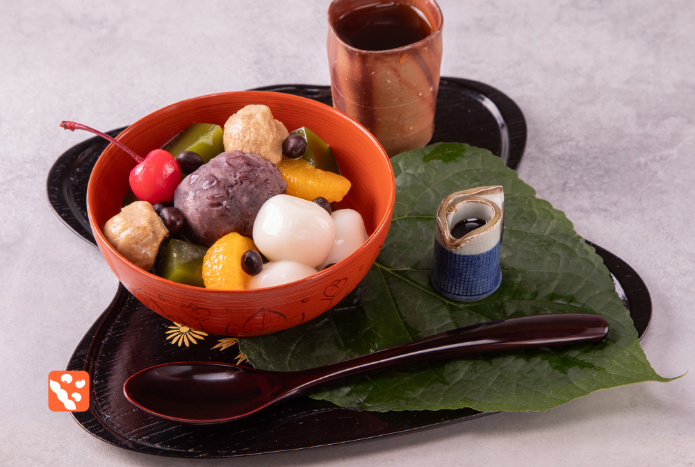 抹茶寒天の味噌アイスあんみつ